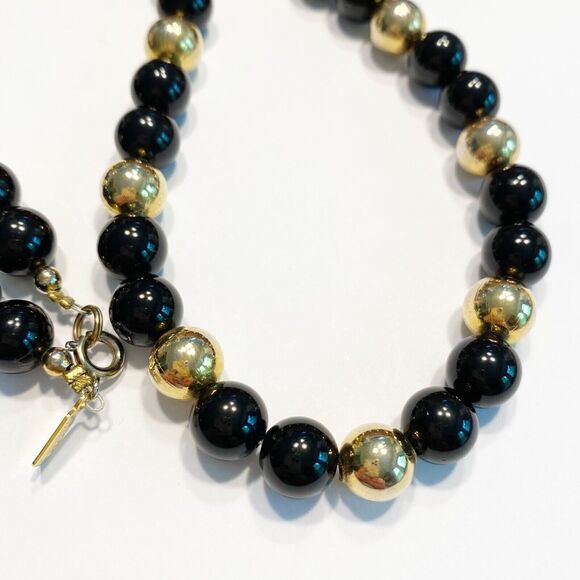 Karla Jordan Vintage Beaded Necklace Black & Gold Classic Career 1980s Boss Lady - Picture 4 of 6